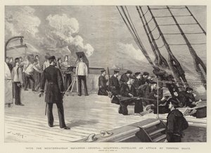 Met het Middellandse Zee-eskader, algemene kwartieren, afweren van een aanval door torpedoboten